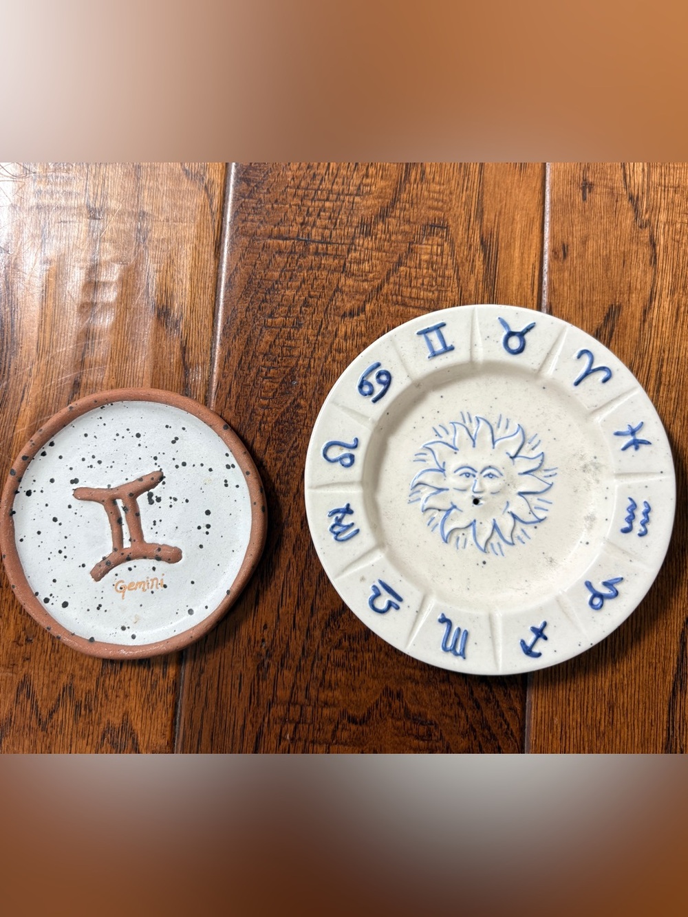 Gemini Zodiac Trinket Dish and Sun Symbol Plate - Blue & White